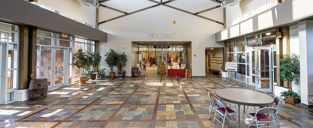 view of the atrium outside the exhibit hall