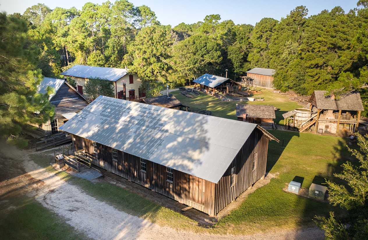 aerial view of the industrial complex buildings at georgia museum of agriculture